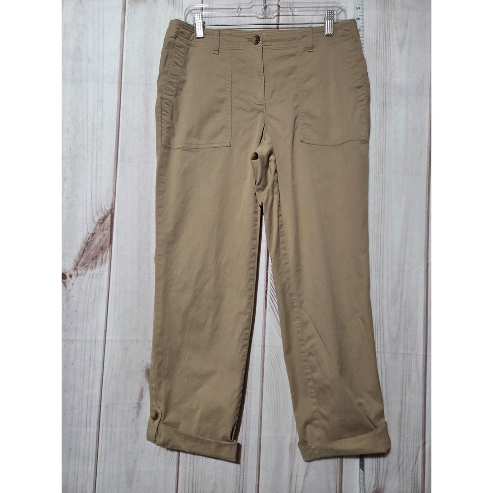 J Jill Cropped Khaki Pants Ladies 8 Career Casual Trousers Cuffed Resort Pockets